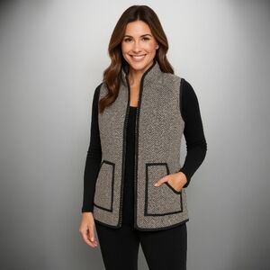 Hemline Mom Quilted Herringbone Tweed Vest